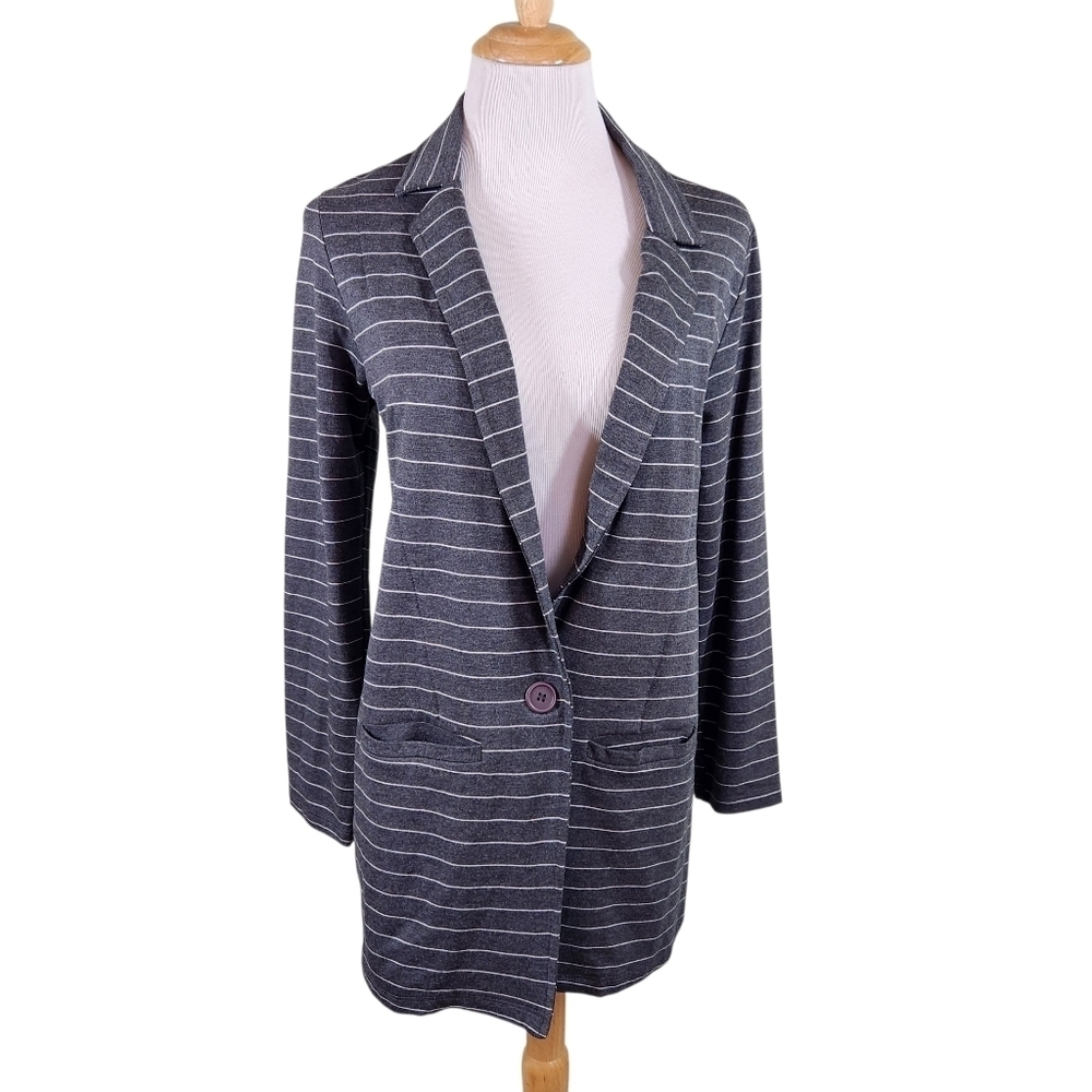Anthropologie Dolan Grey White striped Blazer, Sz L Made In USA